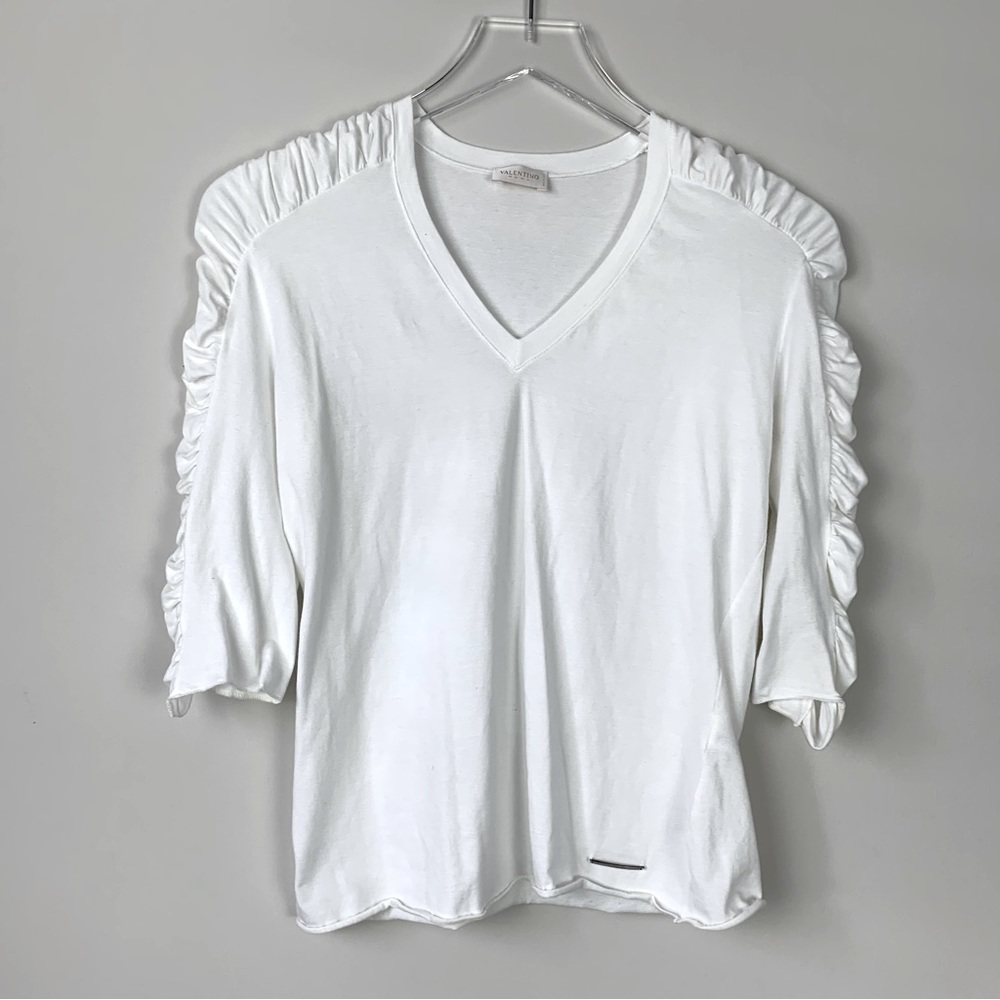 Valentino White Cotton Top Cinched detail sleeves